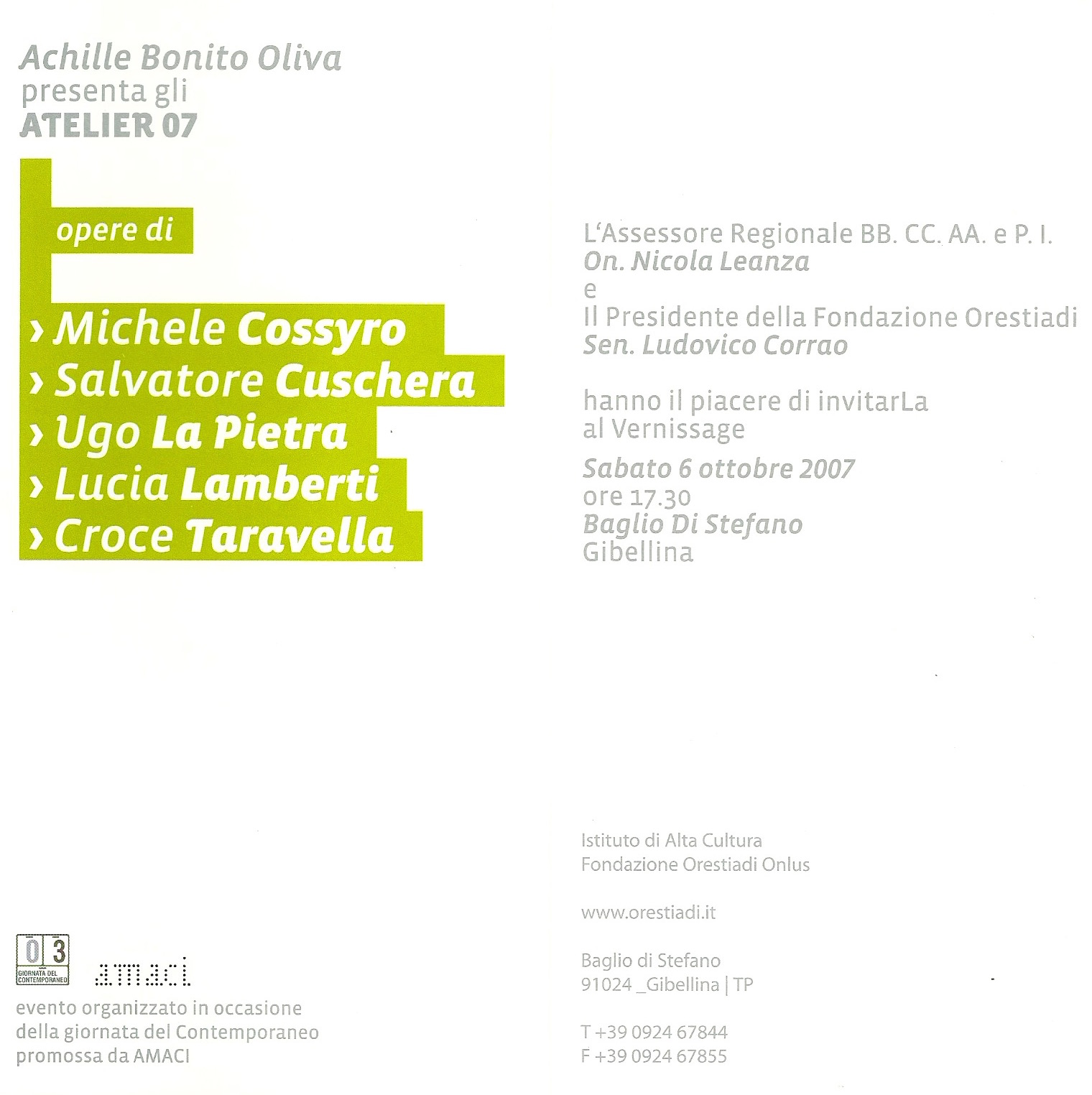 ATELIER 07 ACHILLE BONITO OLIVA GIBELLINA